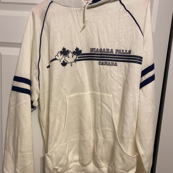 Vintage Canada Niagra Falls Hooded Sweatshirt White with Blue Trim Very Good Lg. - Picture 3 of 17
